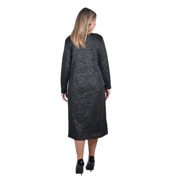 Gomore Φόρεμα Μαύρο Γυναικείο Χειμερινό Μεταλλιζέ Μidi Μακρυμάνικο All Day - GM-36763-ND - Image 3