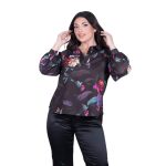 Platinum Μπλούζα Μαύρη Με Χρωματιστά Floral Γυναικεία Mακρυμάνικη All Day Free Size - IT-187-GU