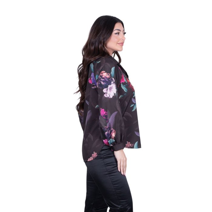 Platinum Μπλούζα Μαύρη Με Χρωματιστά Floral Γυναικεία Mακρυμάνικη All Day Free Size - IT-187-GU - Image 3