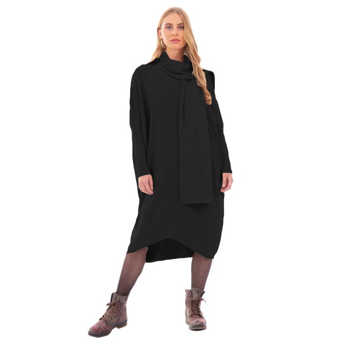 Platinum Φόρεμα Μαύρο Γυναικείο Casual Φαρδύ Midi Σετ Με Κασκόλ All Day Free Size - 036-42-BC