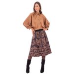 Platinum Φούστα Καφέ Με Ταμπά Boho Σχέδια Γυναικεία Midi Εβαζέ All Day Free Size - IT-21103-C