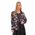 Platinum Πουκάμισο Μαύρο Με Γκρι Floral  Γυναικείο Mακρυμάνικο All Day Free Size - 250-GU-BC