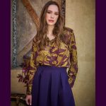 Platinum Πουκάμισο Μωβ Με Μουσταρδί Άνθη Γυναικείο Mακρυμάνικο All Day Free Size - 251-GU-PR