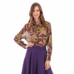 Platinum Πουκάμισο Μωβ Με Μουσταρδί Άνθη Γυναικείο Mακρυμάνικο All Day Free Size - 251-GU-PR - Image 2