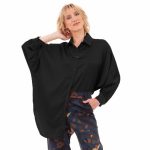 Platinum Πουκαμίσα Μαύρη Γυναικεία Σατινέ Μακριά All Day Free Size - 265-GU-BC