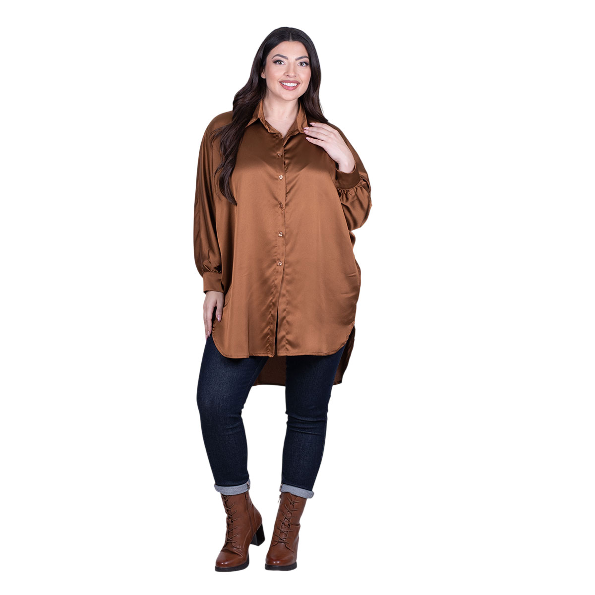 265-GU-Gc Platinum Πουκαμίσα Ταμπά Γυναικεία Σατινέ Μακριά All Day Free Size - 265-GU-G - Image 1