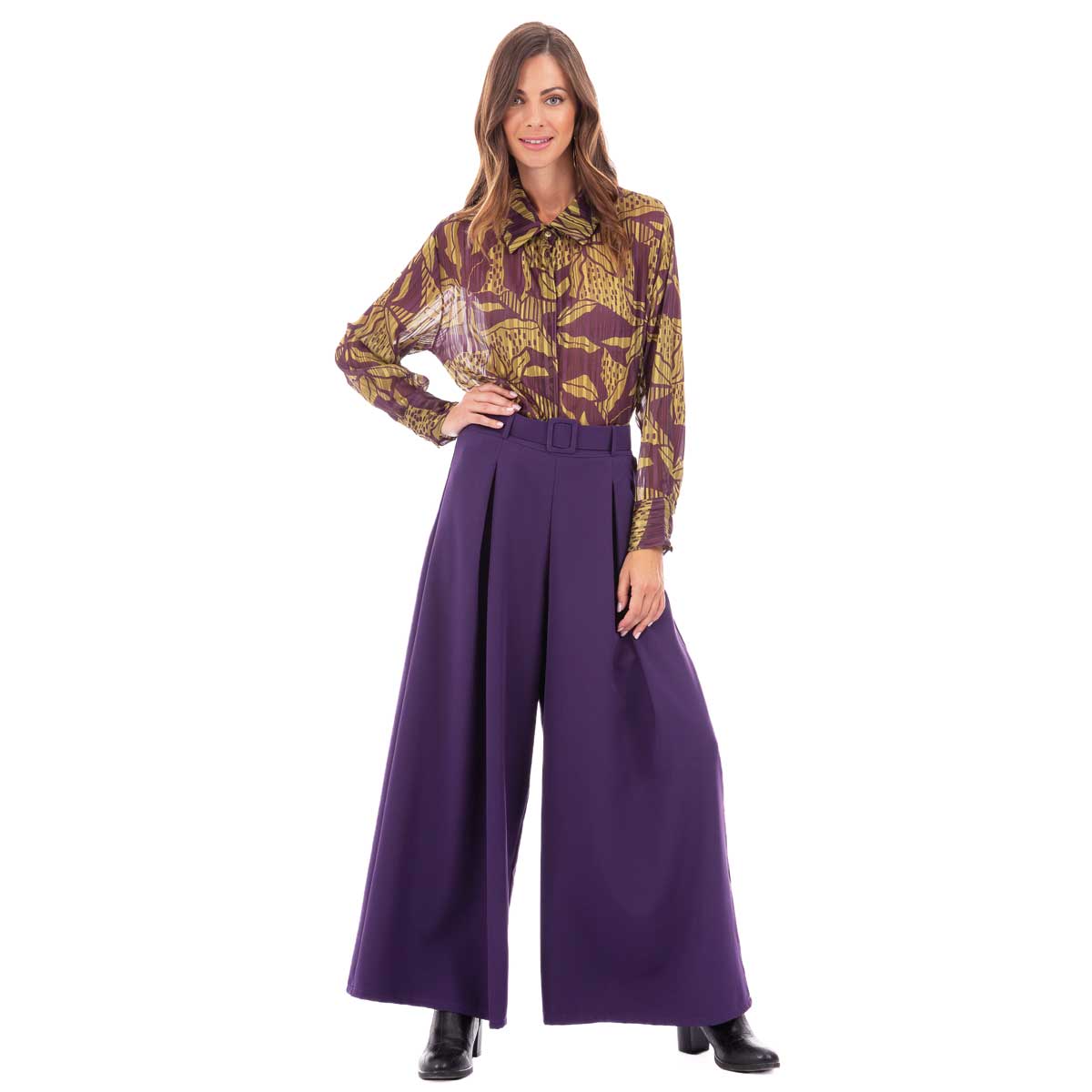 268-GU Platinum Παντελόνα Μωβ Γυναικεία Φαρδιά Με Ζώνη All Day Free Size - 268-GU - Image 1