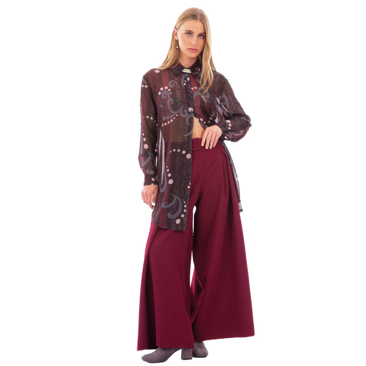 268-GU-BRa Platinum Παντελόνα Μπορντό Γυναικεία Φαρδιά Με Ζώνη All Day Free Size - 268-GU-BR - Image 1