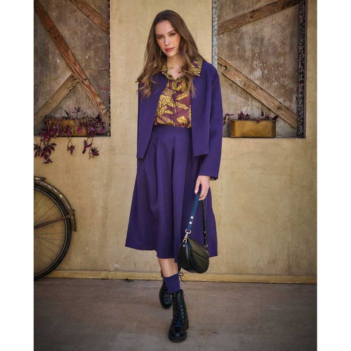 Platinum Φούστα Μωβ Γυναικεία Midi Εβαζέ Με Πιέτες All Day Free Size - 269-GU-V - Image 3