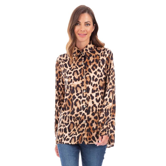 Platinum Πουκάμισο Γήινο Με Animal Print Γυναικείο Mακρυμάνικο All Day Free Size - 5268-3 - Image 3