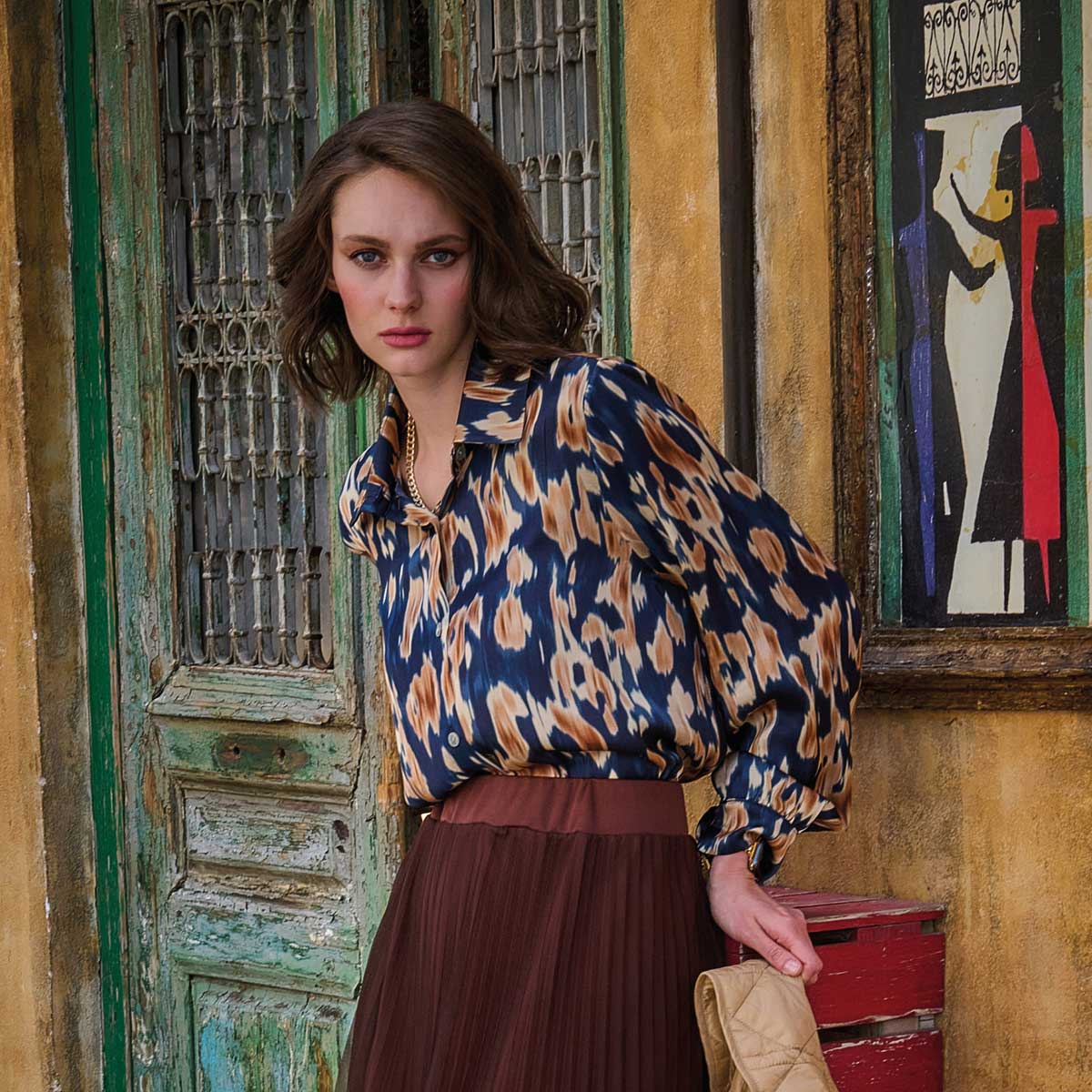 5268-5a Platinum Πουκάμισο Μπλε Με Animal Print Σχέδιο Γυναικείο Mακρυμάνικο All Day Free Size - 5268-5 - Image 1