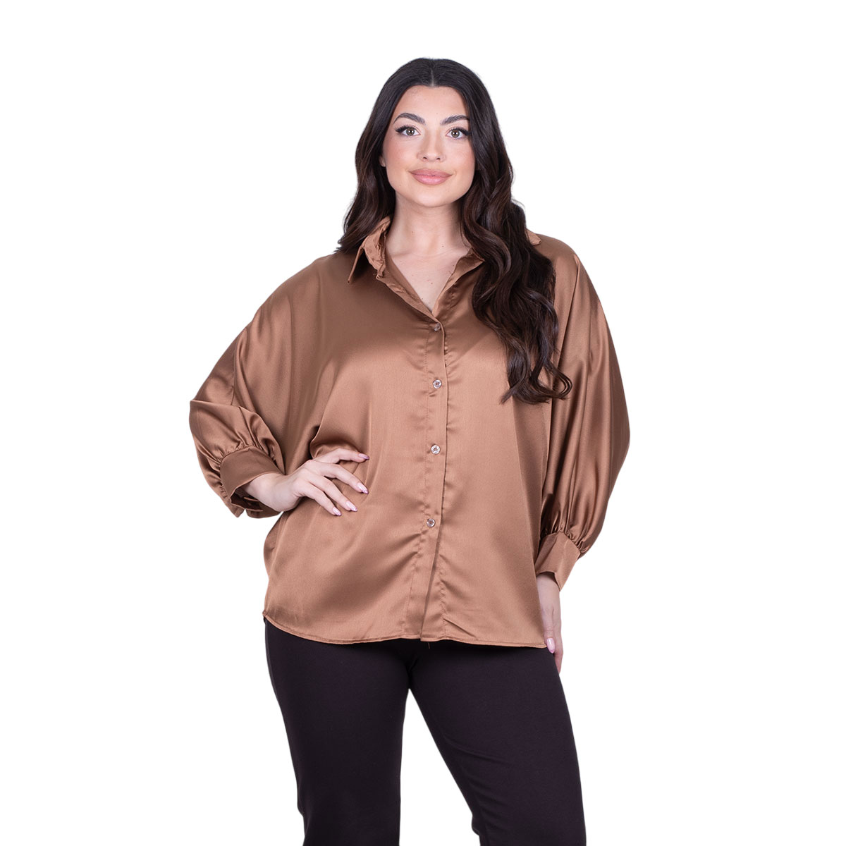 5337-42c Platinum Πουκάμισο Ταμπά Γυναικείο Σατινέ Μακρύ Με Γιακά All Day Free Size - 5337-42 - Image 1