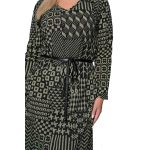 Gomore Φόρεμα Χακί - Μαύρο Γυναικείο Με Σχέδια Γιακά Μidi Ίσια Γραμμή & Ζώνη - GM-56766-GR - Image 6