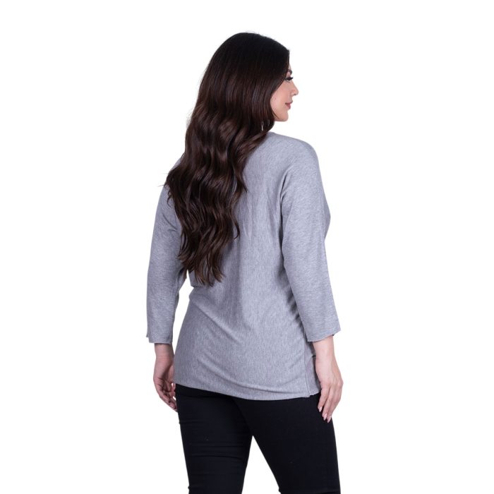 Platinum Μπλούζα Γκρι Γυναικεία Πλεκτή Φαρδιά Με Ντεκολτέ Casual All Day Free Size - 6266-GR - Image 3