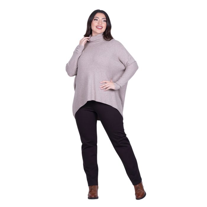 Platinum Μπλούζα Μπεζ Με Ψηλό Λαιμό Γυναικεία Casual Φαρδιά Μακριά All Day Free Size - IT-017-Z-42 - Image 3