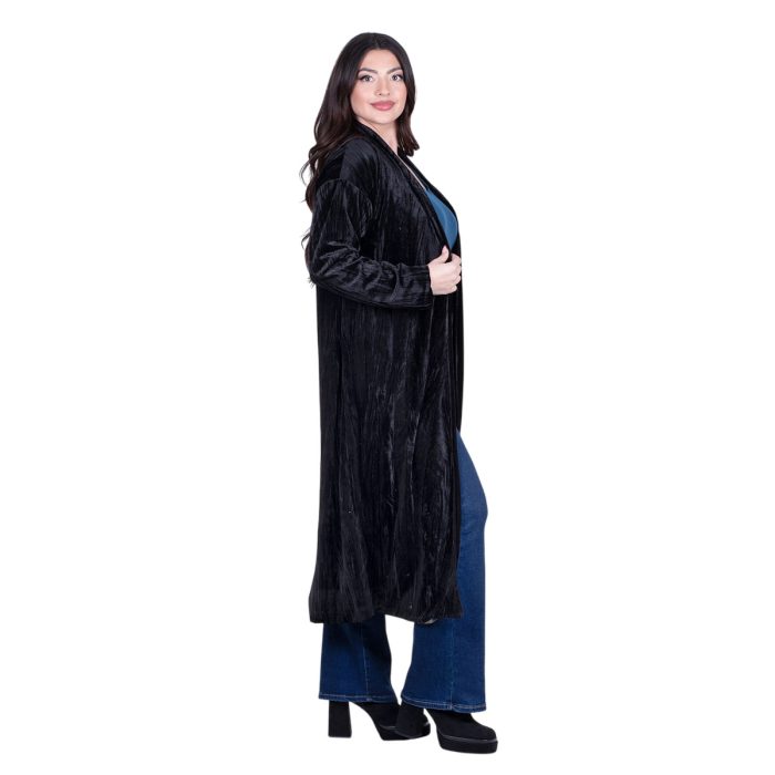 Platinum Παλτό Μαύρο Γυναικείο Βελουτέ Double Face Casual All Day Free Size - IT-68-GU-BC - Image 3