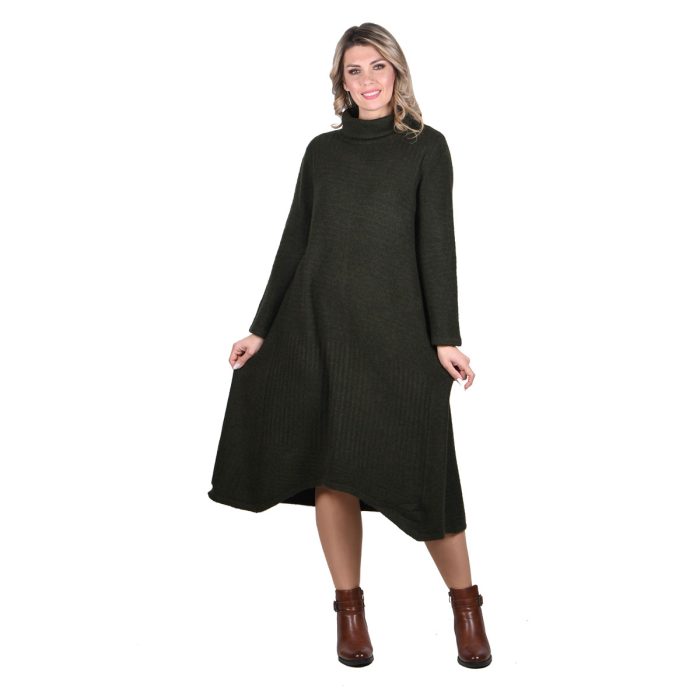 Platinum Φόρεμα Πράσινο Γυναικείο Πλεκτό Casual Εβαζέ All Day Free Size - IT-8422-PR - Image 4