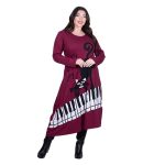 Platinum Φόρεμα Μπορντό Γυναικείο Απλικέ Midi ''Γάτα Στο Πιάνο Patchwork'' All Day Free Size - PL-835-BR - Image 2