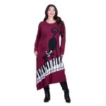 Platinum Φόρεμα Μπορντό Γυναικείο Απλικέ Midi ''Γάτα Στο Πιάνο Patchwork'' All Day Free Size - PL-835-BR - Image 3