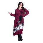 Platinum Φόρεμα Μπορντό Γυναικείο Απλικέ Midi ''Γάτα Στο Πιάνο Patchwork'' All Day Free Size - PL-835-BR - Image 4