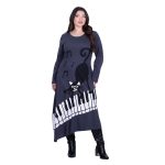 Platinum Φόρεμα Γκρι Γυναικείο Απλικέ Midi ''Γάτα Στο Πιάνο Patchwork'' All Day Free Size - PL-835-GR