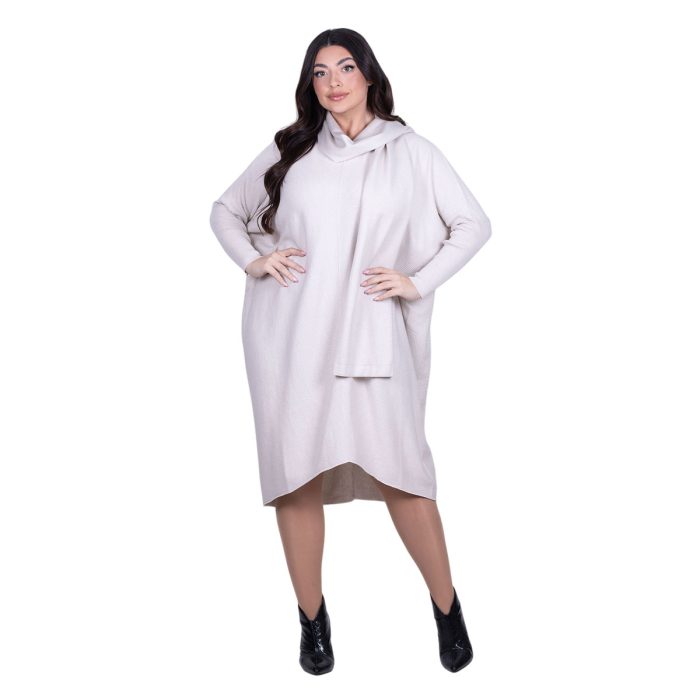 Platinum Φόρεμα Εκρού Γυναικείο Casual Φαρδύ Midi Σετ Με Κασκόλ All Day Free Size - 036-42-EG - Image 4