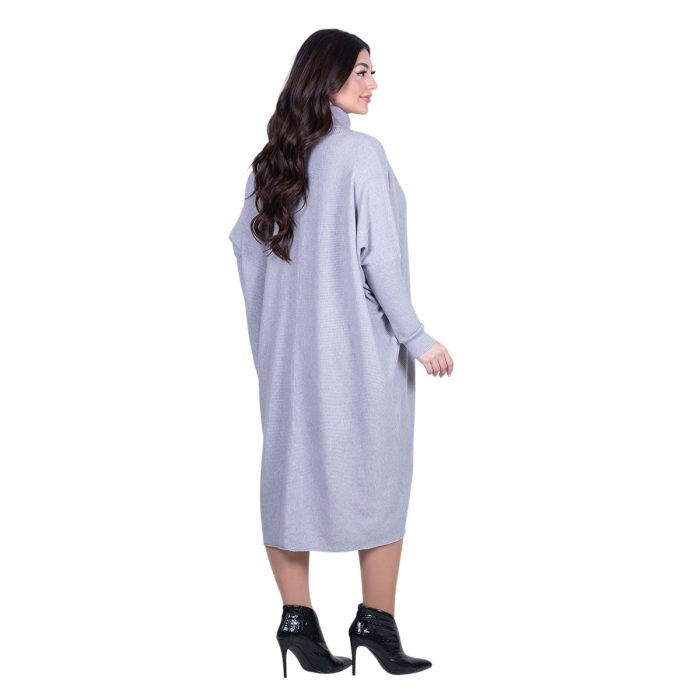 Platinum Φόρεμα Γκρι Γυναικείο Casual Φαρδύ Midi Ασύμμετρο Με Ζιβάγκο All Day Free Size - 041-52-GR - Image 4