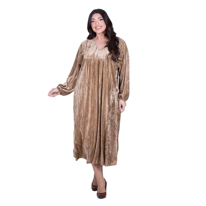 Platinum Φόρεμα Μπεζ - Χρυσό Γυναικείο Μidi Ampir Velvet All Day Free Size - 10279-KD - Image 3