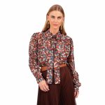 Platinum Πουκάμισο Καφέ Γυναικείο Με Γεωμετρικά Χρωματιστά Σχέδια Mακρυμάνικο All Day Free Size - 1322