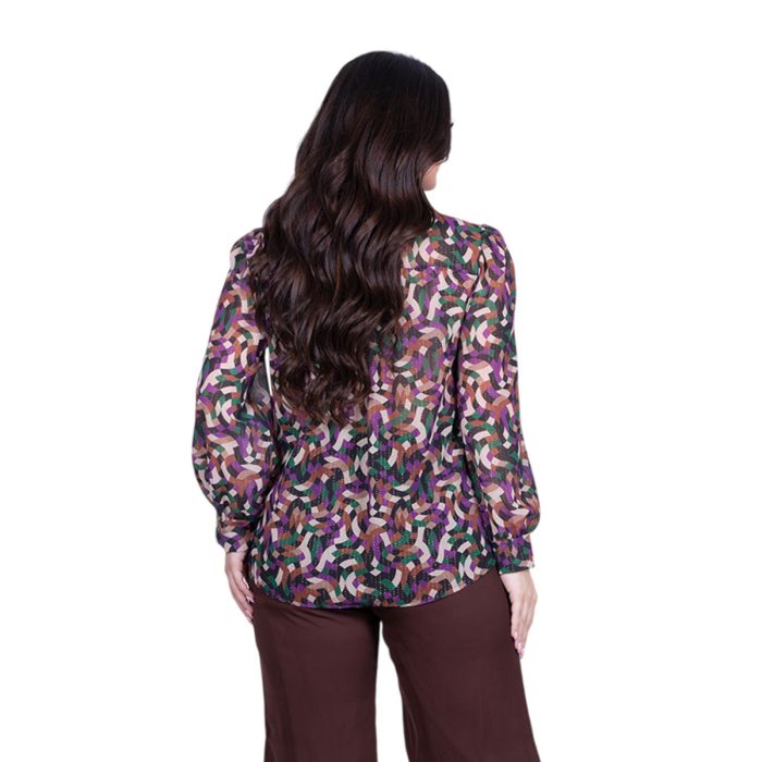 Platinum Πουκάμισο Καφέ Με Μωβ Γεωμετρικά Σχέδια Γυναικείο Mακρυμάνικο All Day Free Size - 1322-V - Image 4