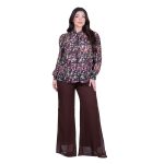 Platinum Πουκάμισο Καφέ Με Μωβ Γεωμετρικά Σχέδια Γυναικείο Mακρυμάνικο All Day Free Size - 1322-V - Image 7