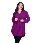 Platinum Πουκαμίσα Ματζέντα Γυναικεία Σεμιζιέ Με Κουμπιά Και Ζώνη All Day Free Size -1363-MD