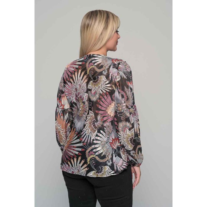 Gomore Μπλούζα Μαύρη Γυναικεία Με Εμπριμέ Σχέδια & Lurex Βραδινή XXL - 14219 - Image 3