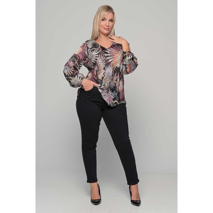 Gomore Μπλούζα Μαύρη Γυναικεία Με Εμπριμέ Σχέδια & Lurex Βραδινή XXL - 14219 - Image 4