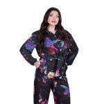 Platinum Πουκάμισο Μαύρο Με Πολύχρωμα Floral Γυναικείο Mακρυμάνικο Δετό All Day Free Size - 172-GU - Image 2