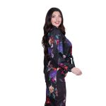 Platinum Πουκάμισο Μαύρο Με Πολύχρωμα Floral Γυναικείο Mακρυμάνικο Δετό All Day Free Size - 172-GU - Image 3