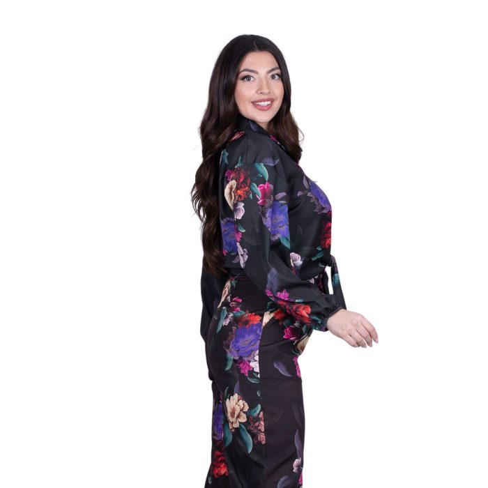 Platinum Πουκάμισο Μαύρο Με Πολύχρωμα Floral Γυναικείο Mακρυμάνικο Δετό All Day Free Size - 172-GU - Image 3