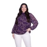 Platinum Μπλούζα Δαμασκηνί Με Εκρού Λουλούδια Μακρυμάνικη Γυναικεία All Day Free Size - 183-GU