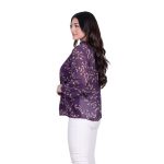 Platinum Μπλούζα Δαμασκηνί Με Εκρού Λουλούδια Μακρυμάνικη Γυναικεία All Day Free Size - 183-GU - Image 3