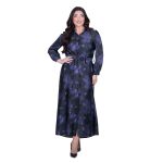 Platinum Φόρεμα Μαύρο Με Μωβ Σχέδια Γυναικείο Μακρύ Με Κουμπιά All Day Free Size - 193-GU