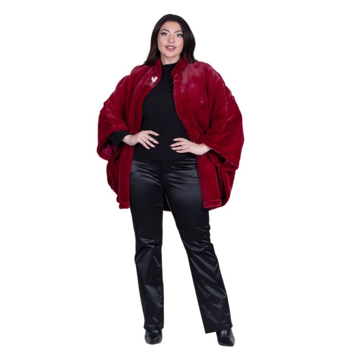 Gomore Κάπα Κόκκινη Γούνινη Γυναικεία Οικολογική Με Φόδρα All Day - GM-24499-RD - Image 3