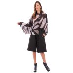 Platinum Πουκάμισο Μαύρο Γυναικείο Με Εμπριμέ Σχέδια Mακρυμάνικο All Day Free Size - 254-GU - Image 2