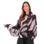 Platinum Πουκάμισο Μαύρο Γυναικείο Με Εμπριμέ Σχέδια Mακρυμάνικο All Day Free Size - 254-GU