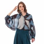 Platinum Πουκάμισο Πετρολ Γυναικείο Με Εμπριμέ Σχέδια Mακρυμάνικο All Day Free Size - 254-GU-PR