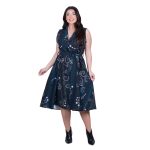 Platinum Φόρεμα Πετρολ Με Εμπριμέ Σχέδιο Γυναικείο Αμάνικο Midi Εβαζέ All Day - 259-GU-RL - Image 3