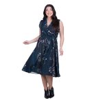 Platinum Φόρεμα Πετρολ Με Εμπριμέ Σχέδιο Γυναικείο Αμάνικο Midi Εβαζέ All Day - 259-GU-RL