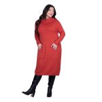 Platinum Φόρεμα Εκάι Γυναικείο Πλεκτό Midi Casual Με Φαδρύ Ξεχειλωτό Γιακά All Day Free Size - 3235-42