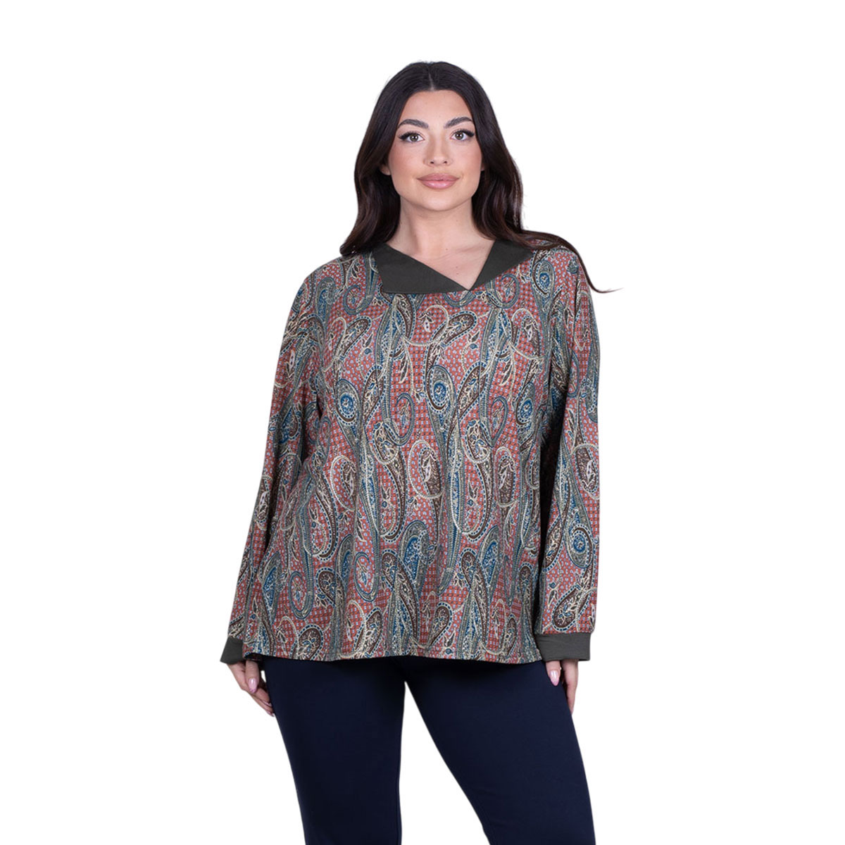 34153-GR Gomore Μπλούζα Λαδί Γυναικεία Με Λαχούρια & Γιακά Με Πέτο All Day XXL - 34153 - Image 1