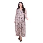 Platinum Φόρεμα Μπεζ Με Καφέ Floral Σχέδιο Γυναικείο Πλισέ All Day Free Size - 3574-B