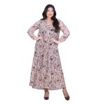 Platinum Φόρεμα Μπεζ Με Καφέ Floral Σχέδιο Γυναικείο Πλισέ All Day Free Size - 3574-B - Image 2